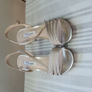 Nina of New York gold glitter heels